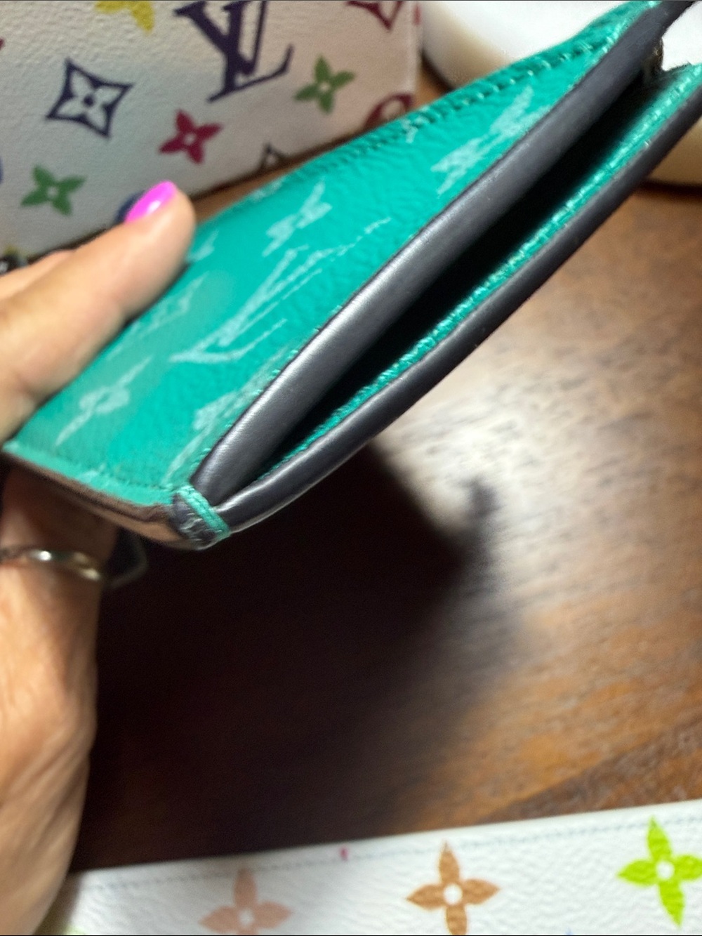 Authentic Louis Vuitton Taigarama Coin and Card Holder Miami Green - Picture 8 of 8
